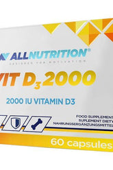 Allnutrition Vit D3 2000 IU supplement box with 60 capsules for optimal health and wellness.